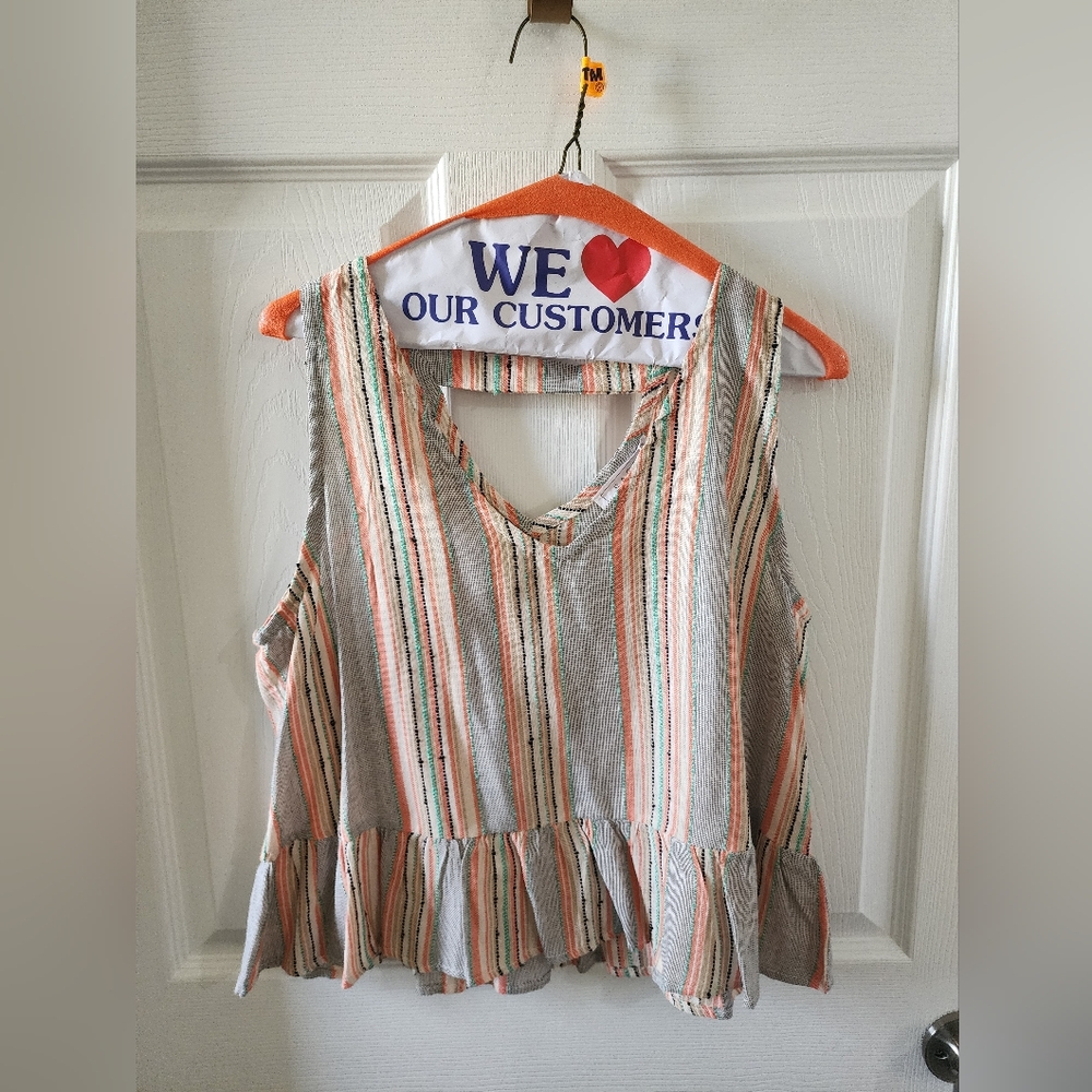 Striped Set w/Sleeveless Top & Pants w/Splits - Multicolor